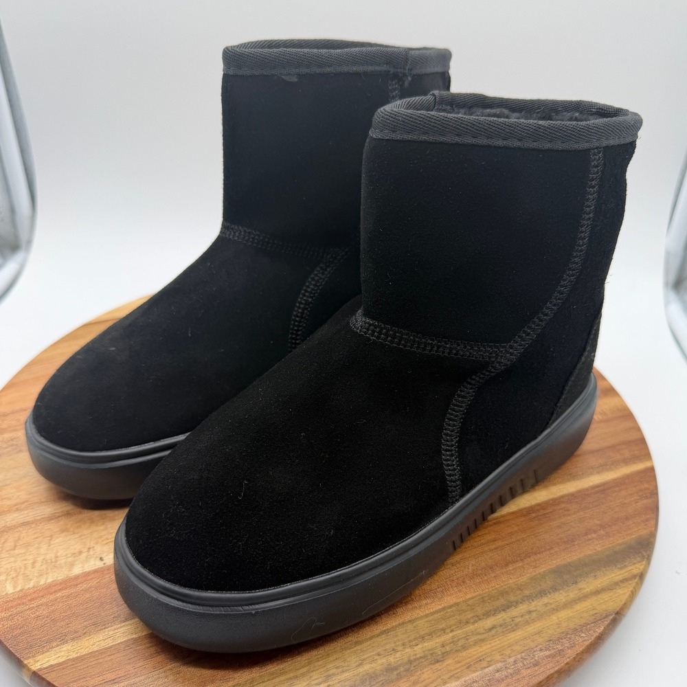 BNQ Kid's Size 2 1/2 Winter Snow Boots Black Waterproof Faux Fur Lined 0497